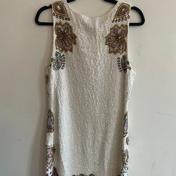 Calypso St. Barth Sequin Linen Mini Dress Size M White Pink Boho Resortwear - Picture 6 of 9